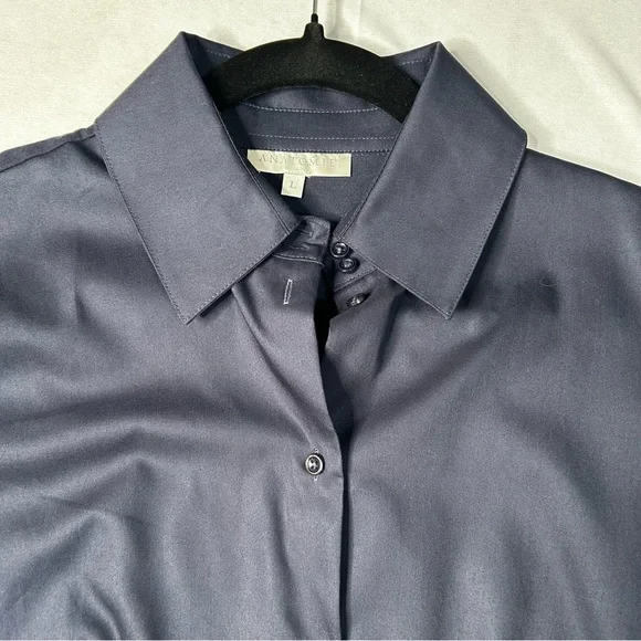 New Anatomie Womens Navy Alida Button Down Poplin Shirt Stretch Quick Dry Sz L - Picture 4 of 12